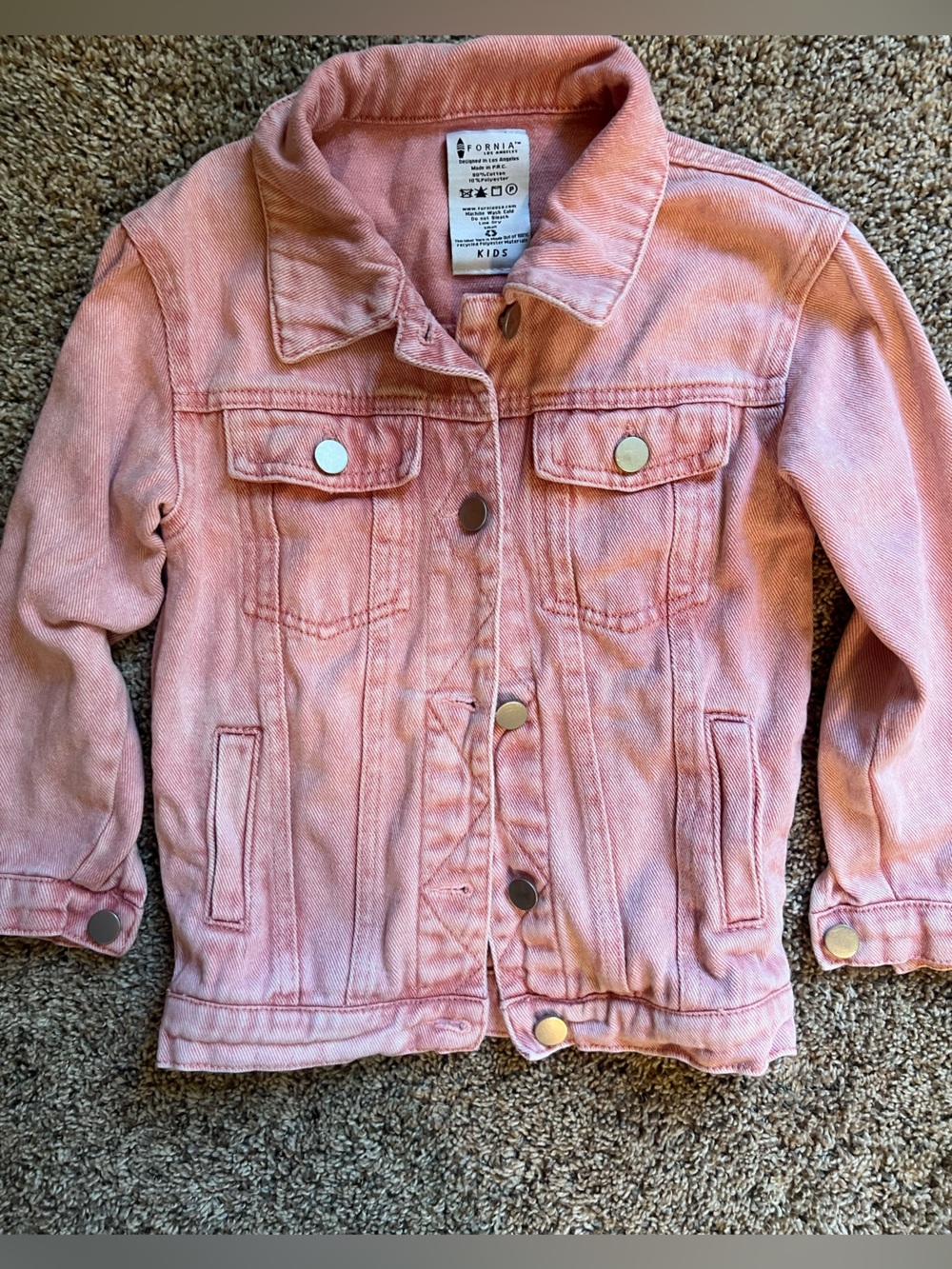 Fornia Los Angeles USA Kids Pink Girls Cotton Denim Jacket Button-Front Small
